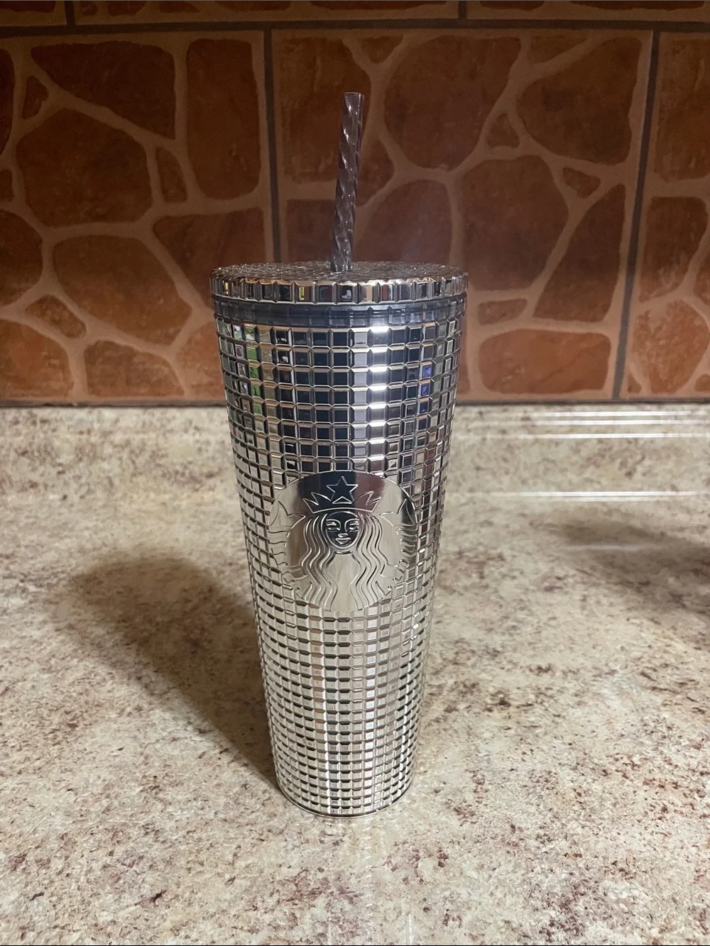 Starbucks Silver Mosaic Reflective Tumbler with Straw